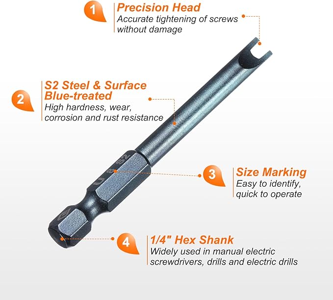 HARFINGTON U-Type Screwdriver Bit 1/4" Hex Shank U8 Magnetic Head 2.6" Length S2 Steel U-Shaped Screw Driver Bit for Repair Work Electric Screwdriver, Blue