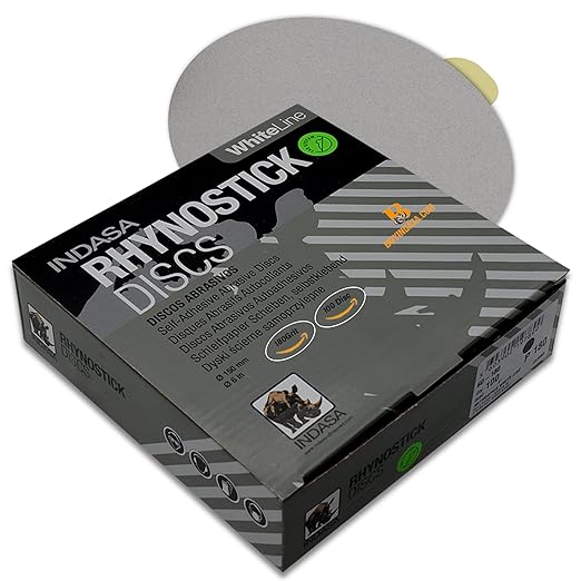 Indasa 6" 100 PCS PSA Sanding Discs ??Rhynostick 180 Grit / 100 Discs ??Self-Adhesive Sticky-Back Sandpaper for DA Sander, Automotive, Wood, Metal, Paint, whiteline