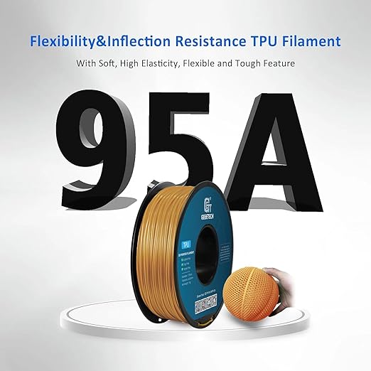 Geeetech TPU Filament 1.75mm, Shore 95A ??Flexible 3D Printer Filament with High Elasticity, 1KG (2.2lbs) Spool, Dimensional Accuracy 짹0.03mm, Fits Most FDM Printers (Gold)