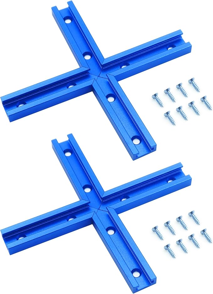 Bikykose 2 T-Tracks for Woodworking with Screws,Aluminum Alloy Woodworking Tools Double Cut Profile Universal T-Tracks with Predrilled Mounting Holes (Intersection - 2Pack)