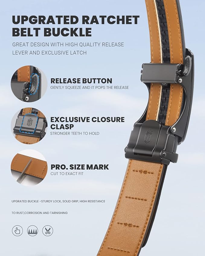 Zitahli Belt Men, Ratchet Belt Dress with 1 3/8" Premium Leather,Slide Belt with Easier Adjustable Automatic Buckle