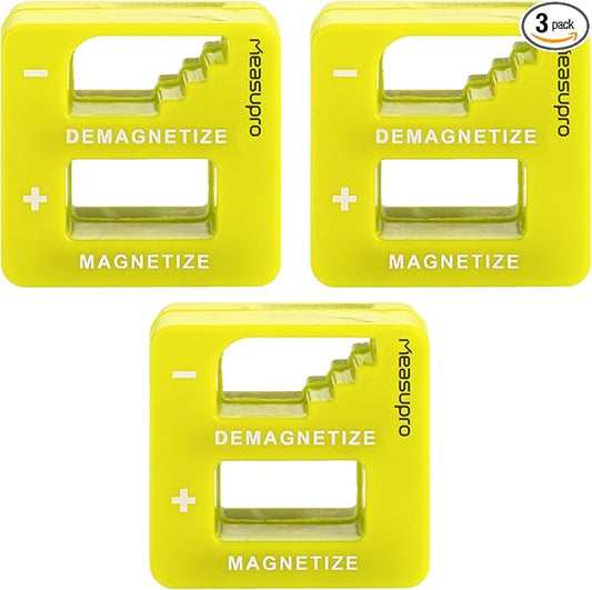 Demagnetizer and Magnetizer - Yellow - 3 Pack - for Screwdrivers Tips, Bits, and Small Tools, Large or Big Screws, Drills, Drill Bits, Sockets, Nuts, Bolts, Nails and Precision Construction