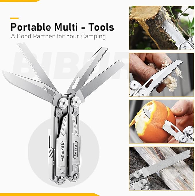 BIBURY Multitool with Pocket Knife, Birthday Gifts for Men, 19-in-1 Stainless Steel Pliers with Scissors, Self-locking Multi tools with EDC Sheath for Home, Camping, Hiking, Survival -BI2038A