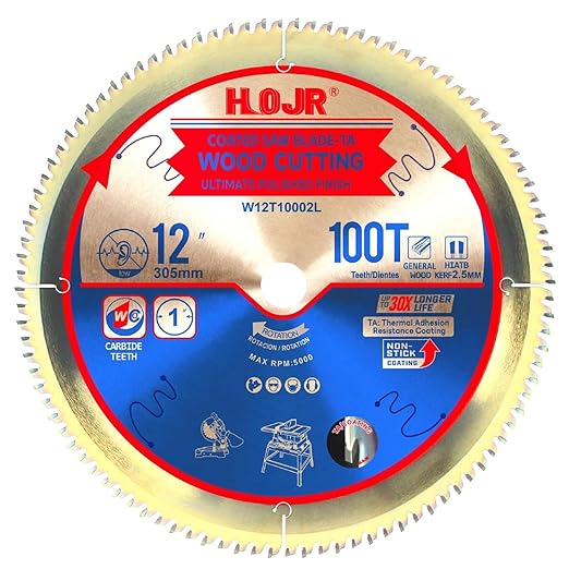Circular Saw Blade Woodworking TA Series,12" 100-Tooth 1" Arbor,Ultimate Polished Finish Wood Cutting Blade,Special Anti-Thermal Adhesion Coating on Cutting Head -TA,W12 100T TA