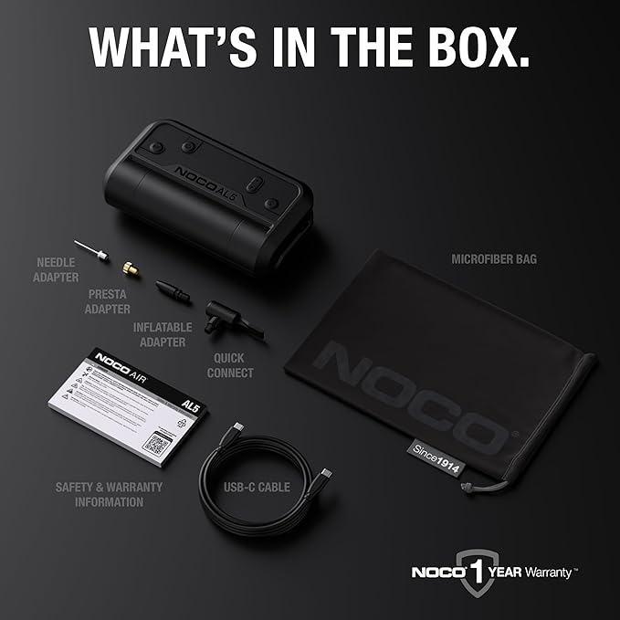 NOCO Air AL5: UltraFast 5A Cordless Tire Inflator ??Portable Battery-Powered Air Compressor Pump ??17 SLPM Airflow Inflates 0??0 PSI in 7 Minutes ??Digital Gauge + Auto-Shutoff