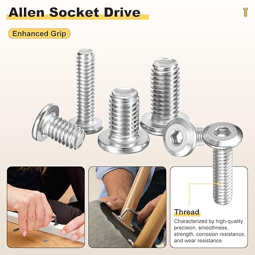 METALLIXITY Flat Head Hex Socket Cap Screws Bolts(M6-1x90) 20Pcs, Steel Hex Socket Furniture Bolts Screws - for Furniture Woodworking Project, Silver Tone