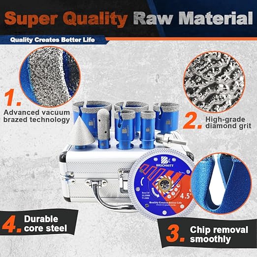 Diamond Core Drill Bit Set - BRSCHNITT Tile Hole Saw Kit 1" 1-3/8"1-3/4"2-1/2"3" & 4/5" Finger Bit & 2" Chamfer Bit for Porcelain Tile Ceramic Marble Granite Diamond Blade