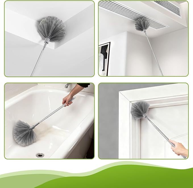 12-in-1 100-Inch Extendable Duster Kit–Multi-Tool Set (Multi-Angle Chenille/Microfiber/Window Blind/PP Panel) for Home/Office/Car