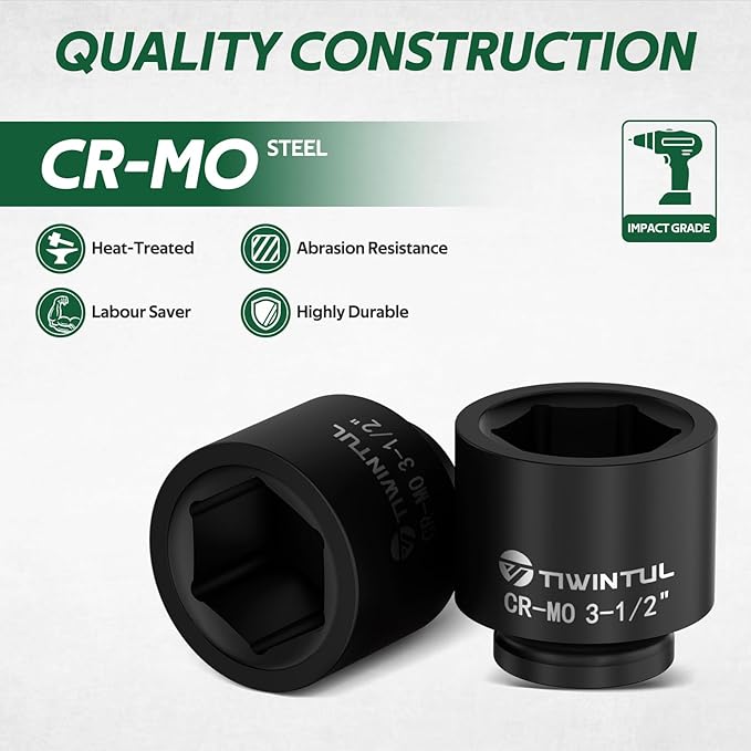 3-1/2" Impact Socket 1" Drive, 6 Point Design, CR-MO Jumbo Impact Socket, ANSI Certified, Heavy Duty Socket 1 Inch Drive for Mining, Offshore, Heavy Truck & Industrial Use