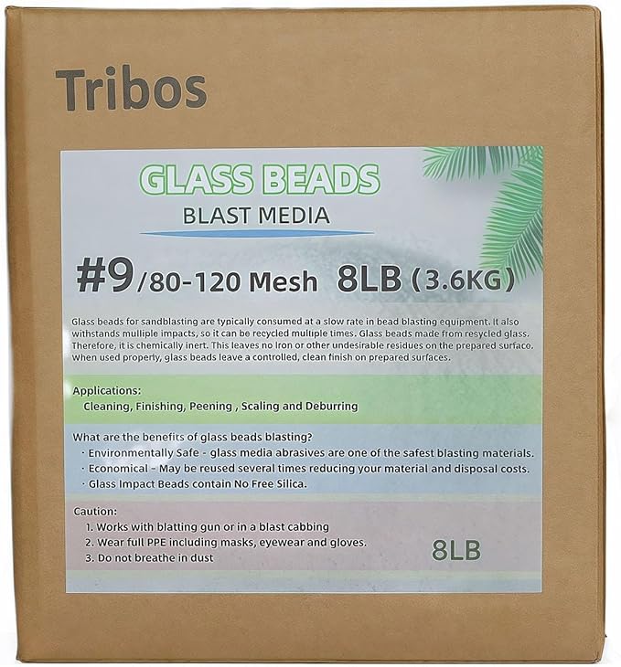 Glass Bead Media for Sandblasting ??8LB Non-Silica Reusable Blasting Abrasive for Rust Removal & Surface Finishing ??Multiple Mesh Options (# 9 (80~120Mesh))