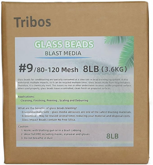 Glass Bead Media for Sandblasting ??8LB Non-Silica Reusable Blasting Abrasive for Rust Removal & Surface Finishing ??Multiple Mesh Options (# 9 (80~120Mesh))