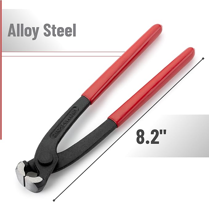 Bates Nail Puller - Red, 8-Inch, End Cutting Pliers, Carpenter Tool, Staple Puller
