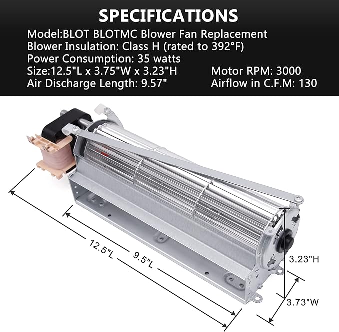 Criditpid BLOT BLOTMC Fireplace Blower Kit for Monessen, Majestic, Martin, Vermont Castings, BLO24T Fireplace Blower Fan Kit Replacement for Monessen BDV300, BDV400, BDV500, Rotom HB-RB94, HB-RB79