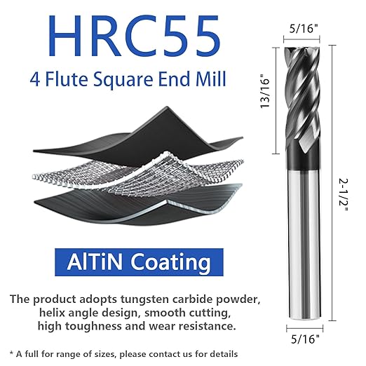 5pcs 5/16" Carbide Square End Mill Bits Set for Alloy Stees/Hardened Steels,Hrc55 Micro Grain Carbide Milling Cutter 4Flute CNC Router Bits with AlTiN Coating