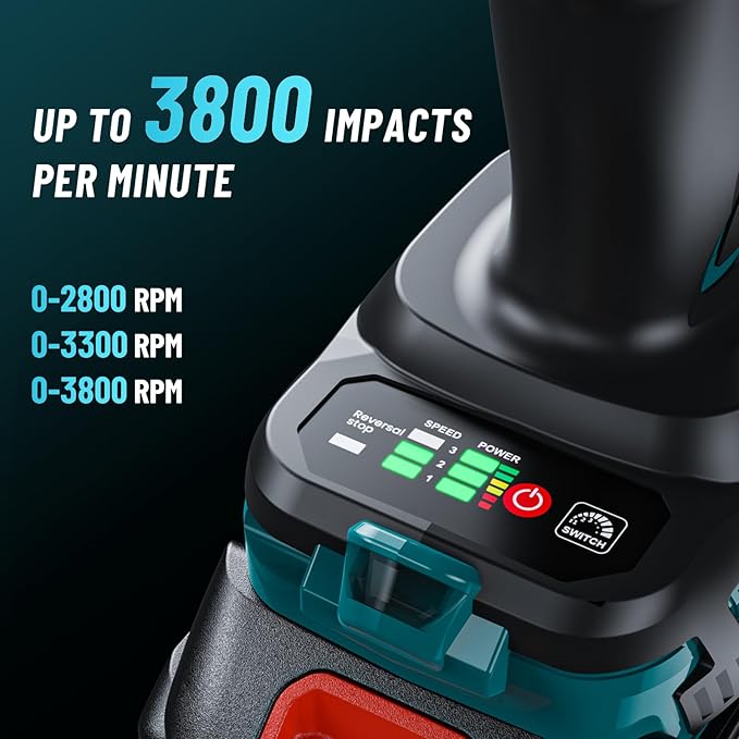 SEESII Impact Wrench 1180FT-LBS(1600N.m) 2200IPM 3/4 Impact Gun High Torque Electric Cordless Impact Wrench with 18V 1x5.0Ah Battery 2 Sockets and Case for Home Car Truck Tire Lug Nut Removal Tool Set