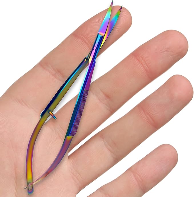 Bandage, Castroviejo, & Iris Scissors, & Kelly, & Mosquito Forceps Rainbow - Stainless Steel, DIY Crafting Scissors and Forceps Multicolors (Castroviejo Scissors, 4.5 inches Curved)