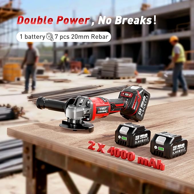 Cordless Angle Grinder 4-1/2 Inch, 21V Brushless Battery Grinder Tool with 2횞4.0Ah Batteries, Adjustable 3-speed with LED for Metal Cutting, Grinding, Rust Removal