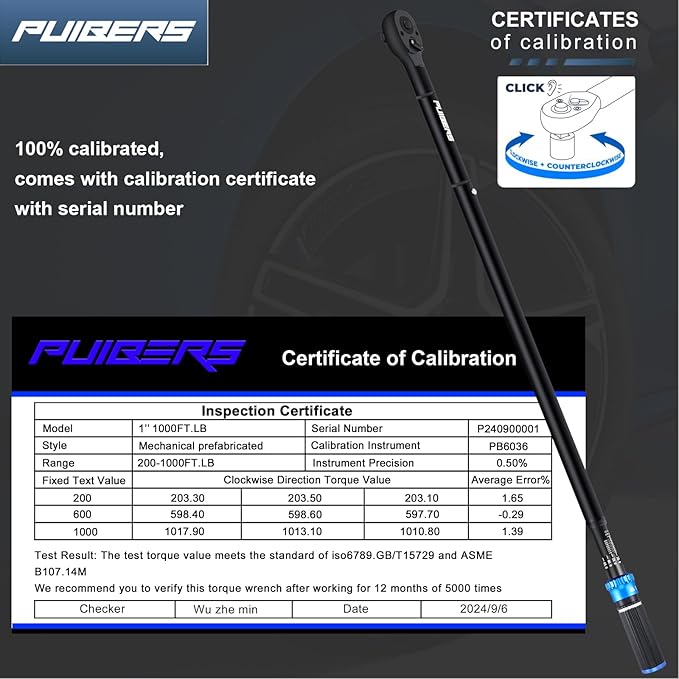 High Torque Wrench 1'' 200-1000 ft, 1 Inch Torque Wrenches for Car, Truck, Tractor, Accuracy 짹 3% Two Directions Adjustable 24 Teeth Precision Instruments