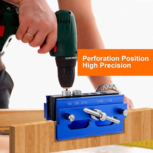 Self Centering Dowel Jig Kit, Drill Jig for Straight Holes Biscuit Joiner Set, Adjustable Drilling Guide Wood Working Tools with 3 Drill and 6 Drill Guide Bushings, Wood Doweling Jig for Woodworking