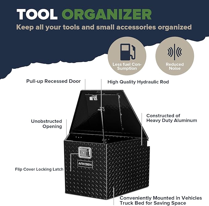 ARKSEN 33 Inch Heavy Duty Diamond Plate Aluminum Trailer Tongue Box Pickup Truck Tool Box Storage Organizer with Weather Resistant Seal, Lock & Keys - Black