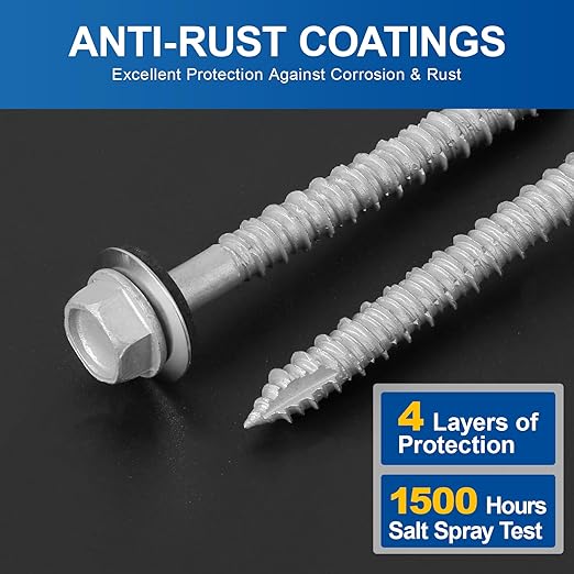 Metal Roofing Screws #14×2-1/2Inch, 320-PCS, Hex Head Rustpert Coating Sheet Metal to Wood Siding Screw with EPDM Rubber Washer, Sharp Point, Hex Socket Included