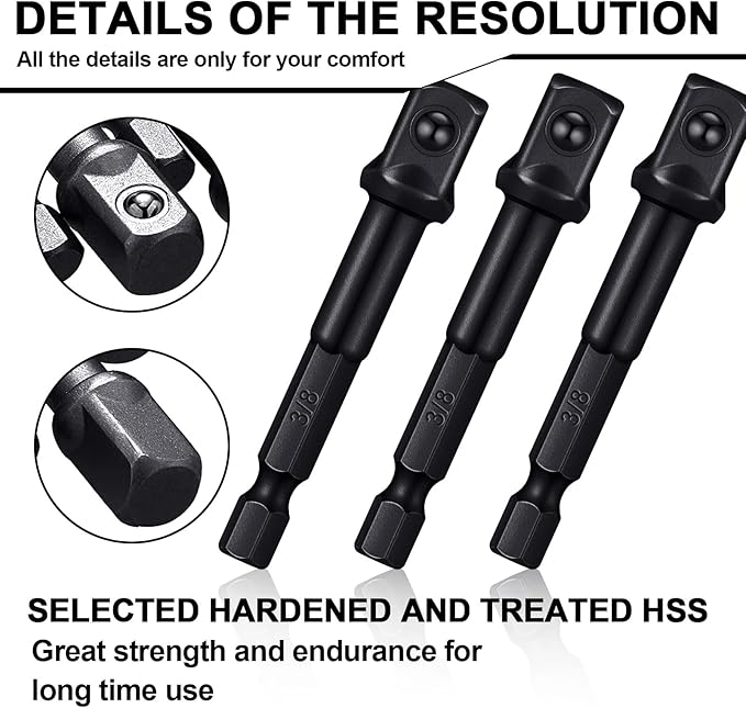 Mudder 20 Pieces 3/8 Inch Impact Adapter Square Socket Bit Adapter Hex Impact Socket for Drills Extension Accessory Driver Bits for Automotive DIY-1/4 Hex Shank(Black)