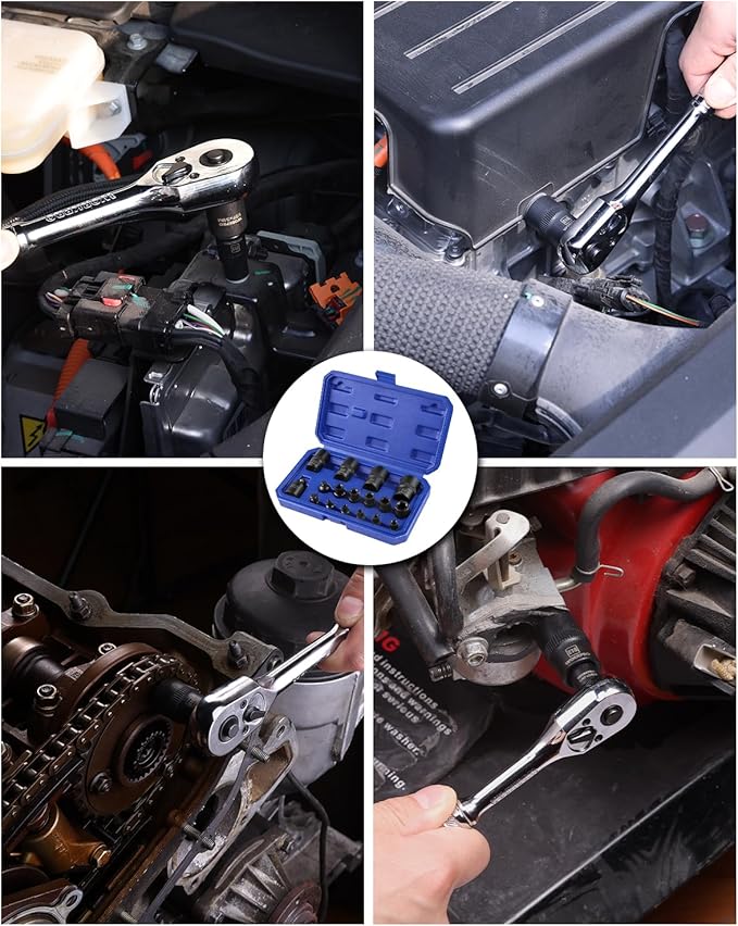 WORKPRO 17 PCS E-Torx Socket Set, Premium CR-V Female Star Sockets E4?밇24, 1/4", 3/8", 1/2" Drive, Precision Inverted Torx Socket with Storage Case for Auto, Engine, and Mechanical Repair