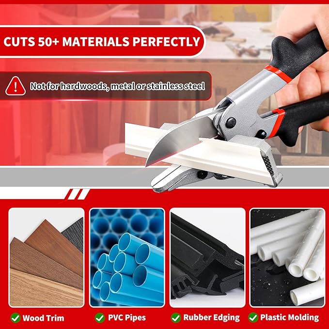 Multi Angle Miter Shear - Upgrade Quarter Round Cutting Tool with 12pcs Replacement Sharp Blades, 45-135째 Adjustable Angle, Trim Cutter Hand Tool for Plastic, Wood Trim Molding (Black Red Handle)