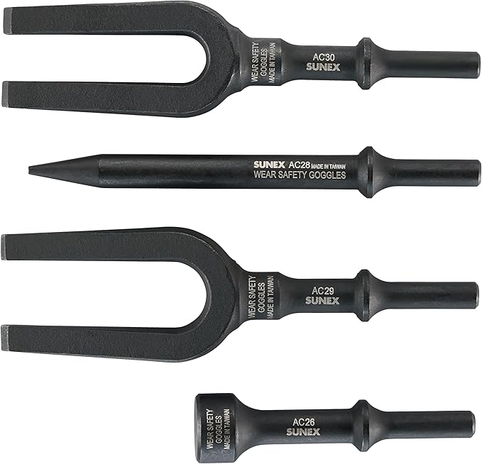 SUNEX TOOLS ACS4 Air Hammer Chisel Pneumatic Separator Set in Portable Tool Roll, 4-Piece