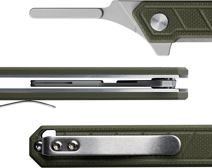 G046 Mecha Mini Slim Folding Scalpel with 5pcs #24 and 5pcs #60 G14 Handle with Liner Lock, Utility EDC Pocket Knife with Back Clip（Green）