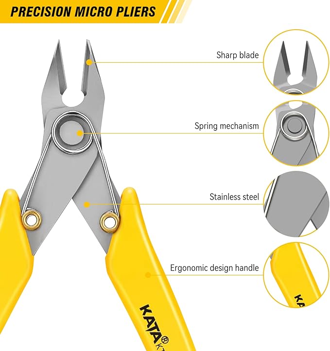 KATA 2Pack Micro Wire Cutters For Electronics Flush cutters, 5.5 Inch Precision Micro Cutters for Cut Precision Electronics, Jewelry, Soft Copper Wire, Cables