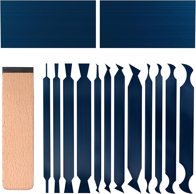12-Piece Cabinet Scraper Set with Burnisher, 2 Rectangle Wood Scraper, Multi-Shaped Card Scrapers for Woodworking, Precision Wood Scraper Kit for Fine Finishing & Shape Shaping