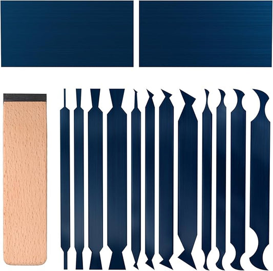 12-Piece Cabinet Scraper Set with Burnisher, 2 Rectangle Wood Scraper, Multi-Shaped Card Scrapers for Woodworking, Precision Wood Scraper Kit for Fine Finishing & Shape Shaping