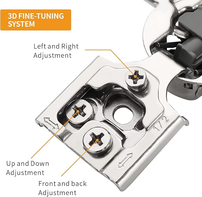 Chibery 2 Pack 1/2" Overlay 3D Soft Close Concealed Hinge for Face Frame Door, Smooth Slow Self Closing Hinges, Satin Nickel, Hidden 105째 Open Angle Stainless Steel Hinge for Kitchen Cabinet Door