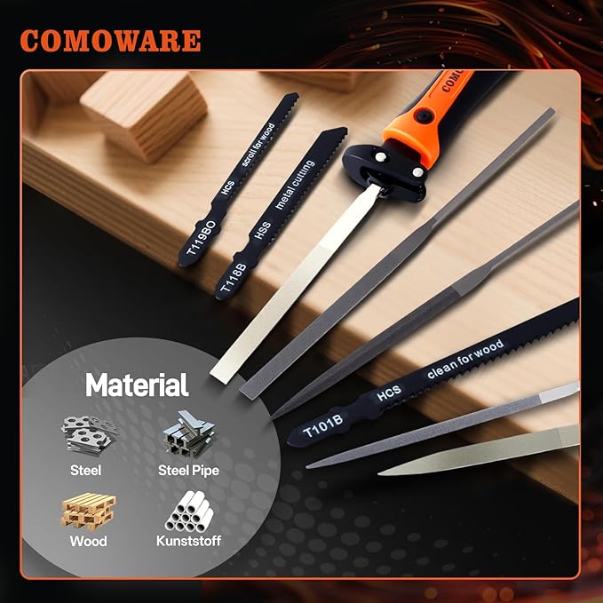 COMOWARE File & Handsaw Set, 3 Saw Blades & 12 Diamond/Needle Files, Quick Change Mechanism Metal Flies Tool Portable Case for Woodworking DIY Model Crafting Plastic Cutting Tools