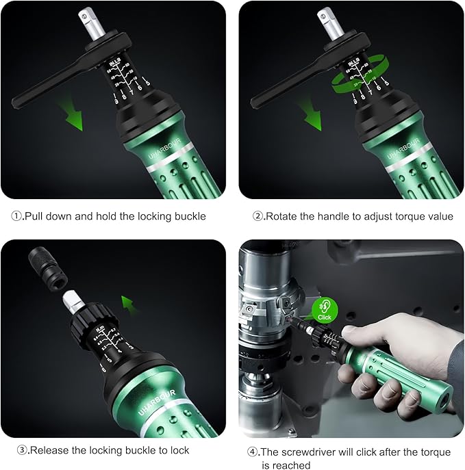 Torque Screwdriver 10-60 in.lb, Torque Screwdriver Set with 1/4" Elastic Bit Holder, 1/4" Bit Adapter, Flat, Hex, Torx and Philips Bits, Suitable for Gunsmithing, DIY, Bicycle Maintenance