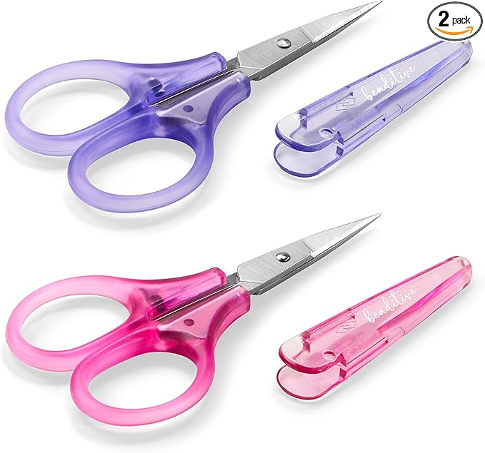 Beaditive Mini Craft Scissors Set (2-pc) - Portable 3.25" Small Detail Scissors with Fine Tip for Embroidery, Knitting & Paper Cutting - Ultra-Sharp with Protective Cap (Jelly Colors)
