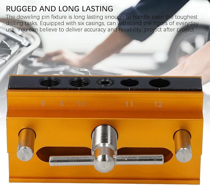 Self Centering Doweling Jig Kit Metric Adjustable Width Dowel Jig Kit for Straight Holes, Biscuit Joiner Set, 6 Bushings Power Tool Accessory Jigs for Straight Holes (Gold)
