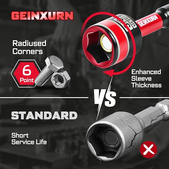 Impact Nut Driver Set, 10 Pieces 2.56???쒵ong 1/4??/16??/8??/16??1/2?? Point Alloy Steel Magnetic SAE Nut Setter Set Use For Require Installing 1/4 Hex Shank Impact Driver with Case Box