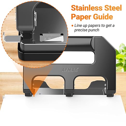 AFMAT Heavy Duty 3 Hole Punch, 3 Hole Puncher for Binder, 40-Sheet Three Hole Punch w/ 10000+ Uses, Metal Hole Puncher 3 Ring, 50% Reduced Effort, 9/32inch Hole, Bulit-in S.S. Paper Guide HPX1 (Gray)