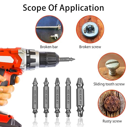 5-Piece HSS Screw Extractor Set, Professional Grade Drill Bit Kit for Damaged Screws, Grey Industrial Finish, Sizes 0-4, with Storage Case