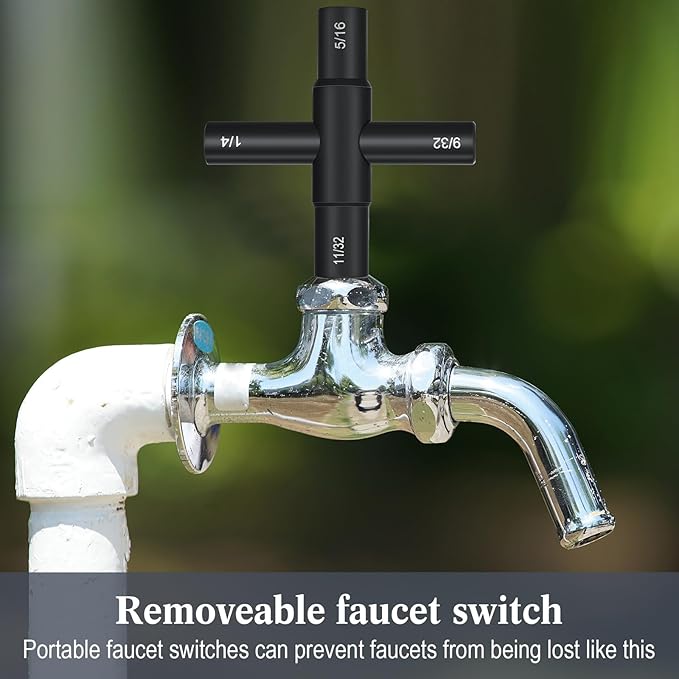 Honoson 2 Pieces 4 Way Sillcock Water Key 1/4", 9/32", 5/16", 11/32" Hose Bib Key Steel Sillcock Wrench Water Utility for Faucet Hose Bib Spigot Valve(Black)