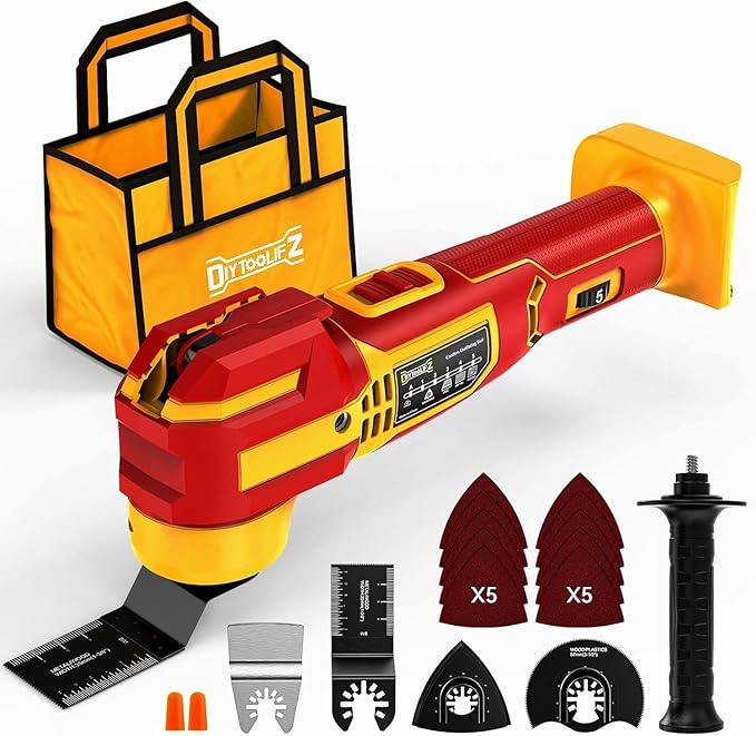Cordless Oscillating Multi-Tool Compatible with DeWalt 20V Battery(Tool Only), 6-Speed, 21,000 OPM Brushless Motor, 4.5째 Swing Angle, Side Battery Layout, LED Light, for Sanding/Cutting/Scraping