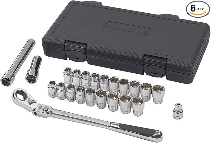 GEARWRENCH 23 Piece 3/8" Drive Pass-Thru??6 Point Standard SAE/Metric Mechanics Tool Set | 893823 (Pack of 6)