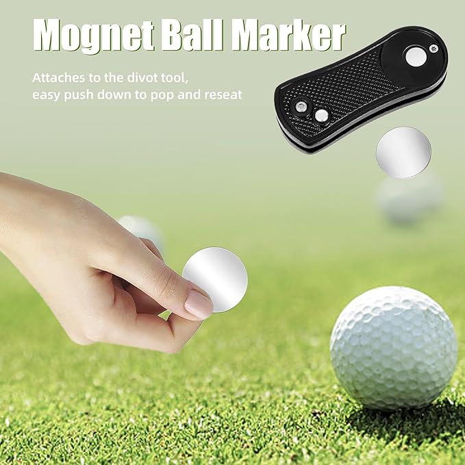 Mile High Life Golf Divot Repair Tool, All Metal Foldable Divot Tool with Pop-up Button & Magnetic Ball Marker
