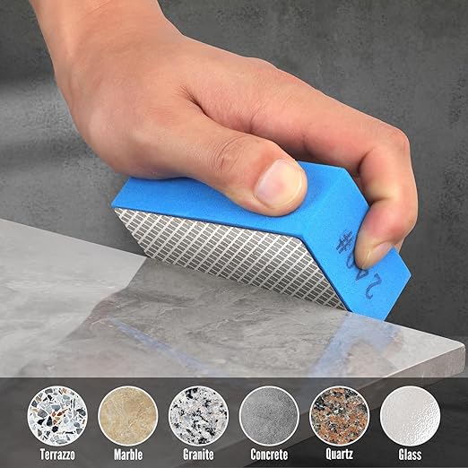 Diamond Hand Polishing Pads, 5PCS Diamond Sanding Pads 60/120/240/400/1000 Grit Sanding Block Foam Backing for Tile Glass Stone Marble Granite Ceramics Metal Wet&Dry