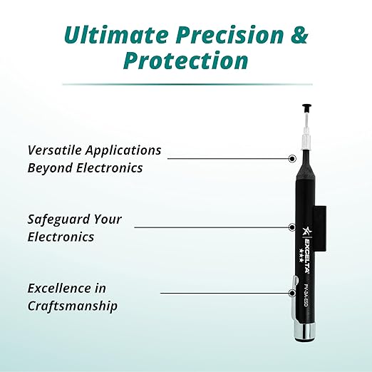 Excelta PV-3A-ESD Pen-Vac Pro Vacuum Pen Kit, 5 Inch Length, 0.5 Inch Diameter, ESD Safe with 6 Buna-N Static Dissipative Vacuum Cups and Probes, Made in USA, Professional