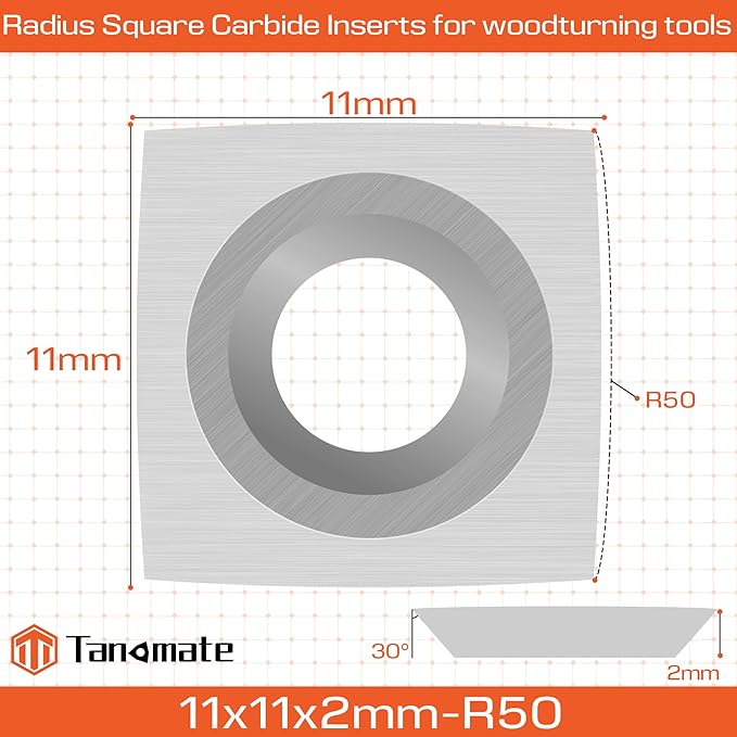 11mm with 2'' Radius Carbide Inserts Cutters(11x11x2.0mm-R50 with Screws) Replacement for Woodworking Fits Woodturning lathe Tools.