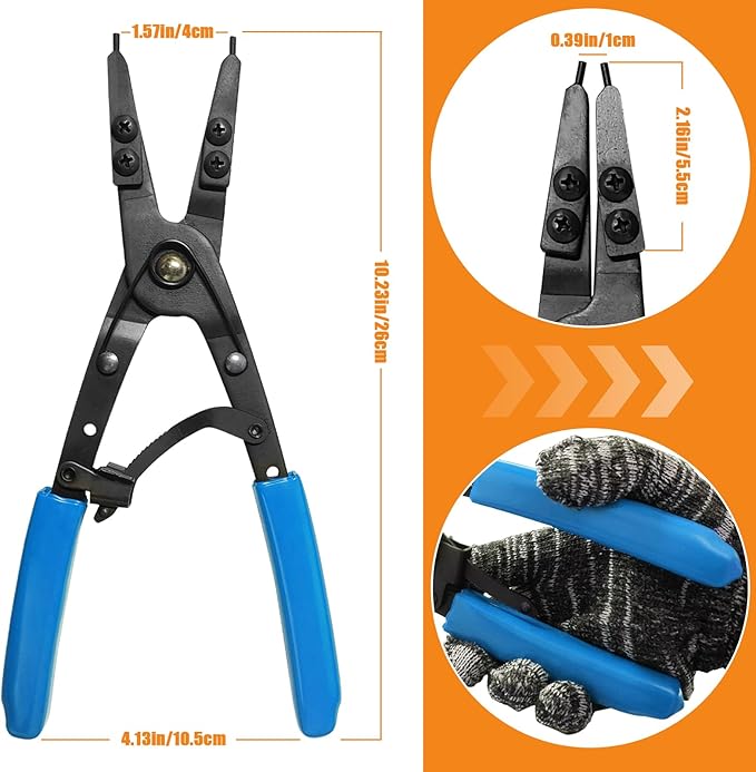 Snap Ring Pliers 38700 Internal External Heavy Duty Circlip Plier Compatible with Ford SD Ford Super Duty Pickups 2007 and Newer, 10in Blue Automotive Tool Kit for Installation and Removal