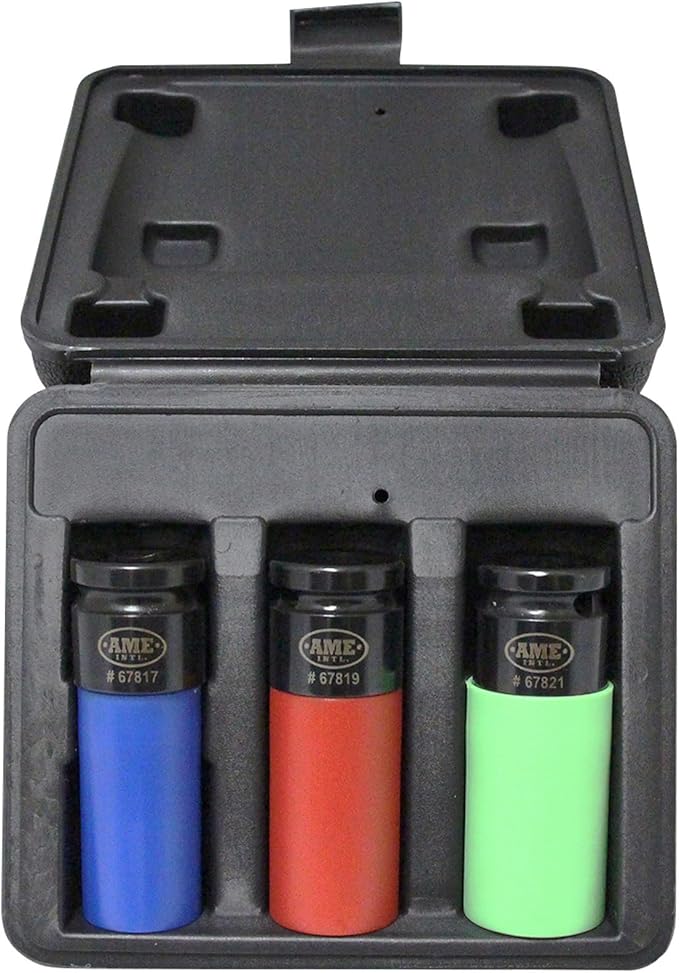 AME INTL 3 Piece SplinePlus Socket Set, 17mm, 19mm, 21mm,Blue, Red, Green,67800